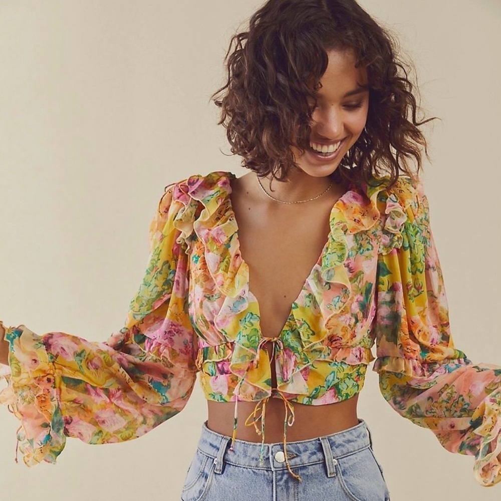 For Love And Lemons Nina Floral Top Size Small